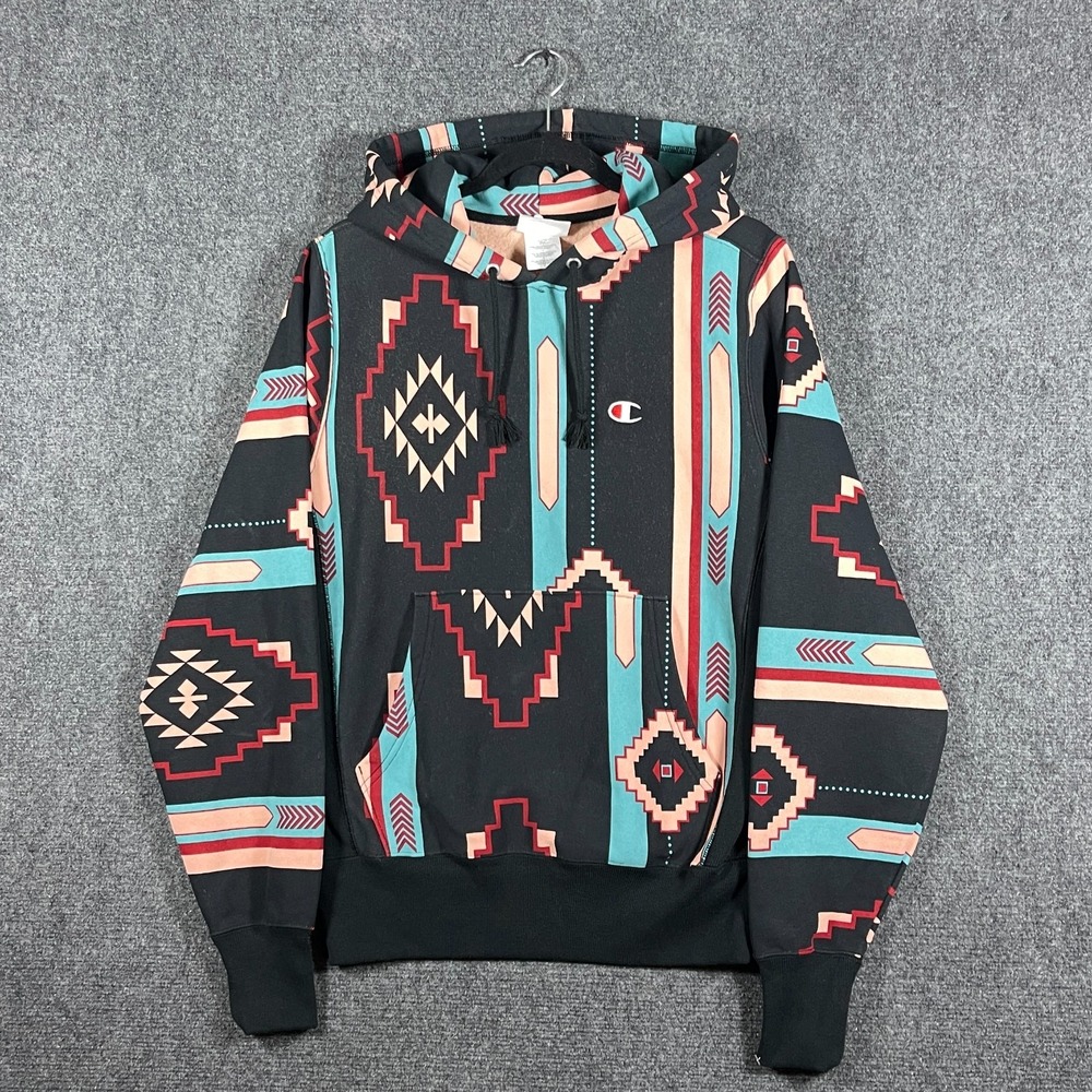 Champion Aztec Santa Fe Navajo Hoodie Southwestern Reverse Weave Small EUC